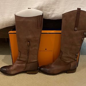 Arturo Chiang brown leather tall boots w/ silver buttons/embellishments size 10